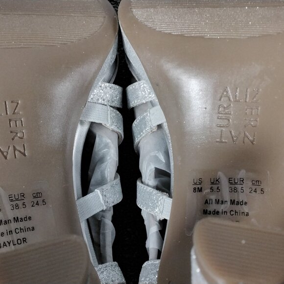 Naturalizer Baylor Shoes Silver Glitter Heels Size 8M Strappy Ankle Buckle Dress - Picture 10 of 13